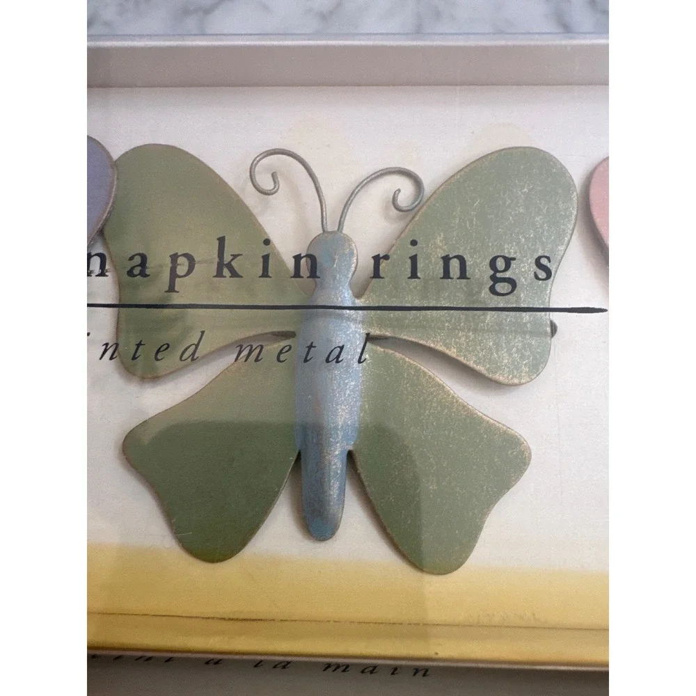 Pier 1 Imports Butterfly Napkin Rings Hand Painted Metal Set of 8 Muted Pastels